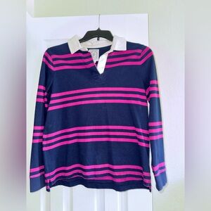 Lands End Navy and Pink Striped Long Sleeve Polo Shirt super cute 🥰 size small!